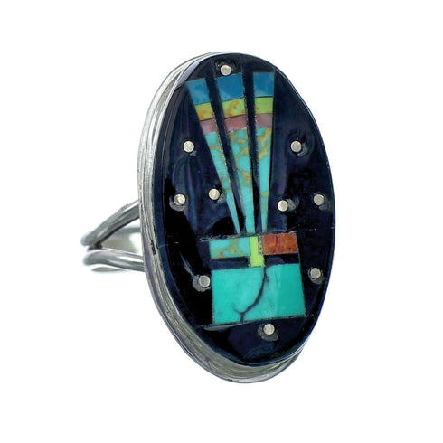 Genuine Sterling Silver Navajo Adjustable Multicolor Inlay Ring Size 9, 10, 11 NN20584